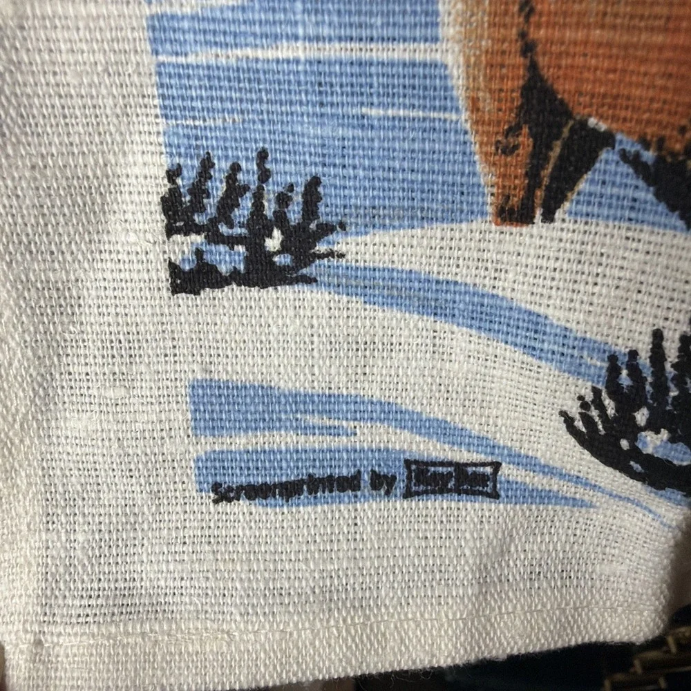 Vintage Linen Tea Towels Woodland Wildlife Animals Deer Elk Bison Cabin Decor 2